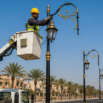 فني تركيب إنارة الكهرباء والأعمدة الديكورية جازان